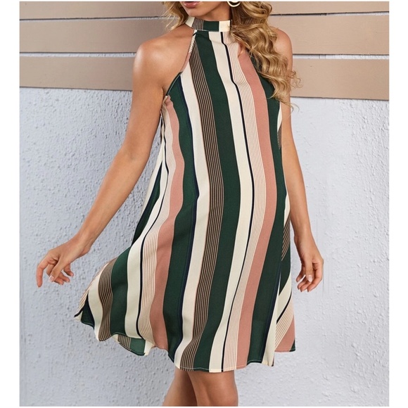 BellanBlue Dresses & Skirts - MATERNITY Boho Stripes Halter Mini Dress